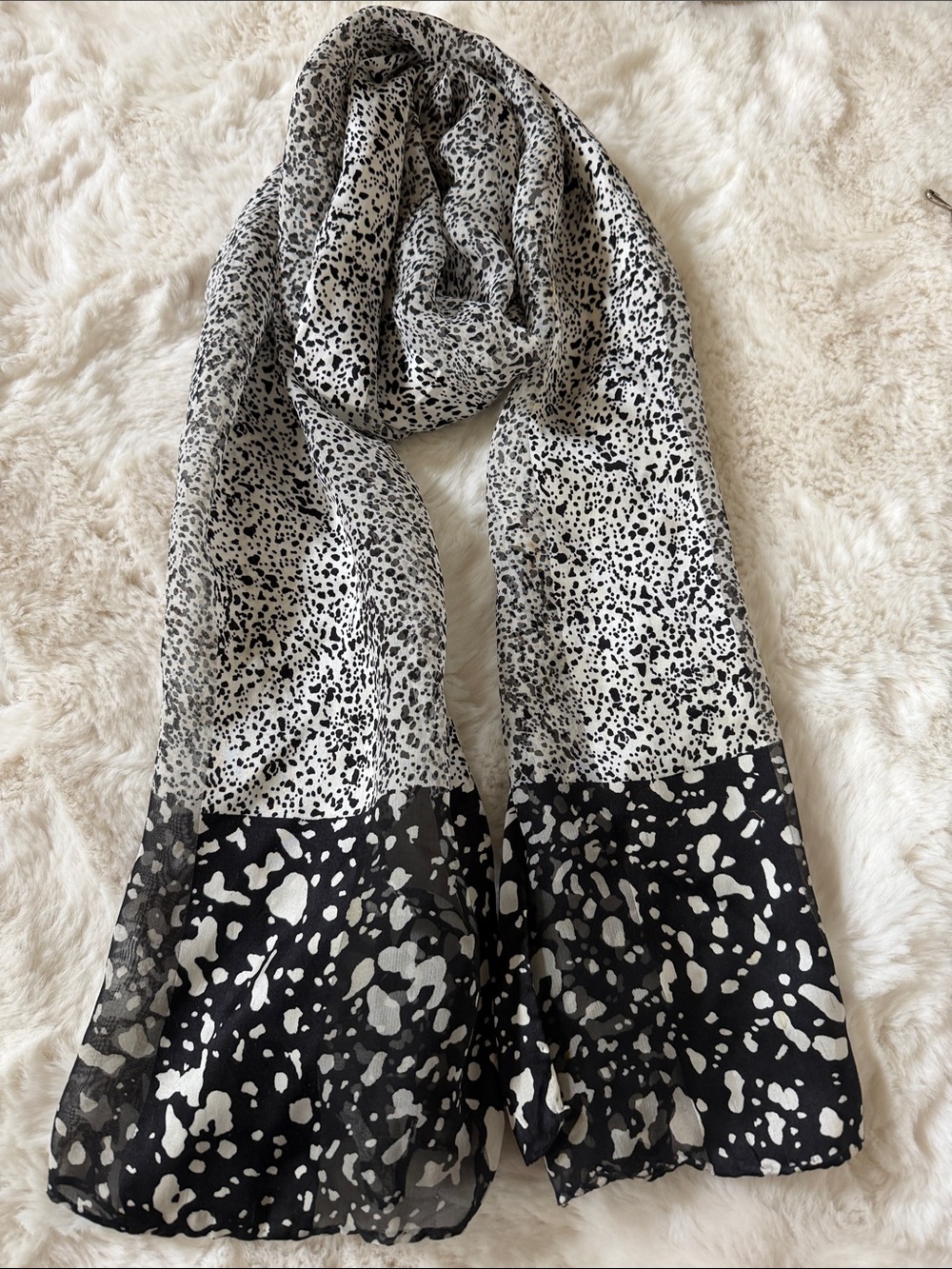 Black & White Patterned Lightweight Silk Scarf 17”x 60”